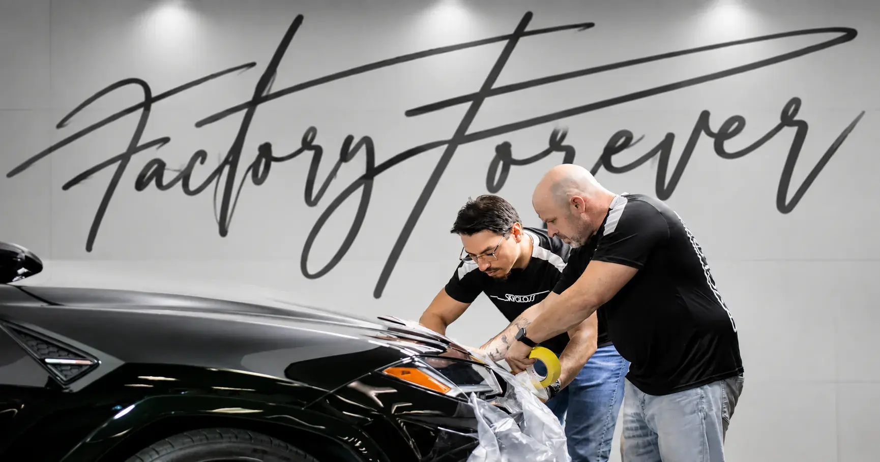 SkyGloss technicians preparing a vehicle in the workshop